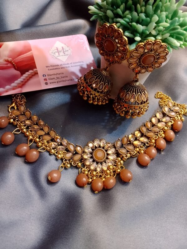 Indian Golden Jhumki Antique Choker Set